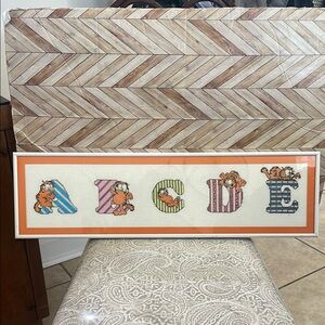 Vintage Garfield Alphabet Cross-Stitch Art professionally framed‎ 28”x 8”